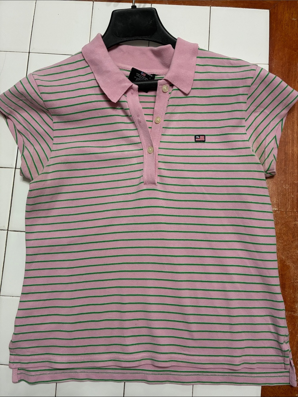 Polo by Ralph Lauren Women’s Pink & Green Striped Short Sleeve Polo
